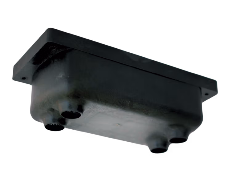 A dark rectangular sensor component with multiple nozzles on the underside.