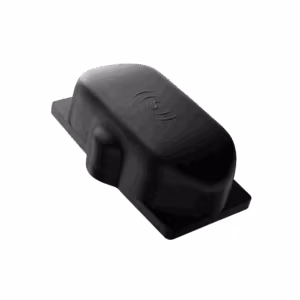 Black compact sensor device with a smooth, rounded housing and mounting base.