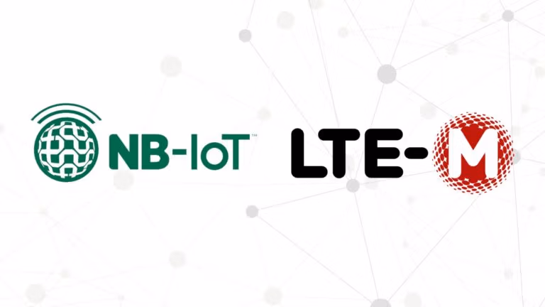 Logos showing two wireless communication technologies: NB-IoT and LTE-M.