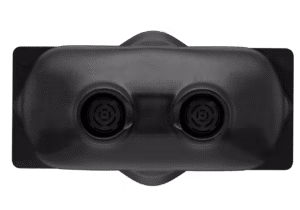 A top-down view of a black waste management sensor.