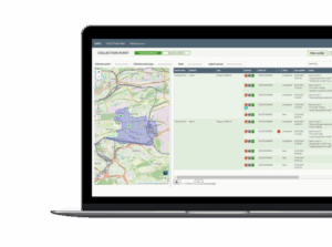 Laptop displaying a map-based interface for managing collection points.
