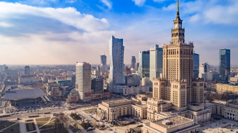 Modern urban skyline representing a smart city environment.