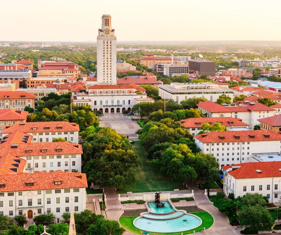 Clean, well-kept campus with orderly lawns and buildings.
