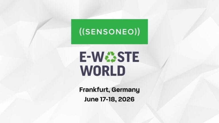 Event banner announcing Sensoneo at E-Waste World Conference, Frankfurt 2026.