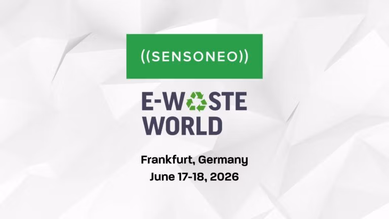 Event poster announcing Sensoneo at E-Waste World, Frankfurt, June 17–18, 2026.