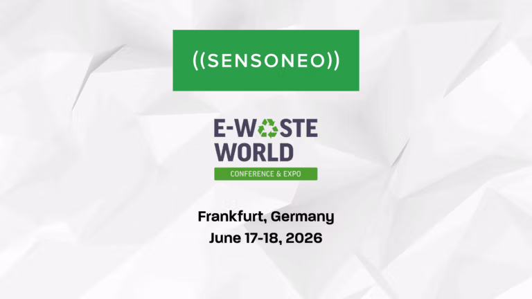 Event poster announcing Sensoneo at E-Waste World, Frankfurt, June 17–18, 2026.
