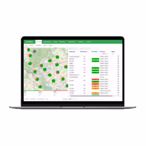 Smart waste dashboard showing bin locations, fill levels, and collection status.