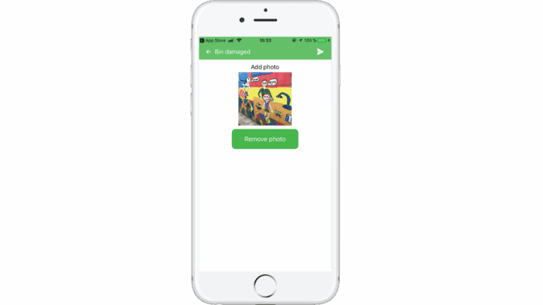 Mobile app screen for reporting a damaged bin.