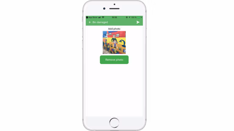 Mobile app screen for reporting a damaged bin.