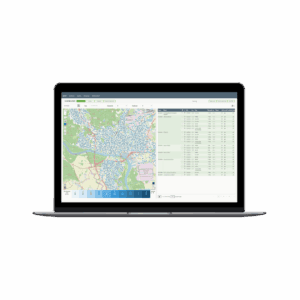 Laptop displaying a map-based waste management dashboard.
