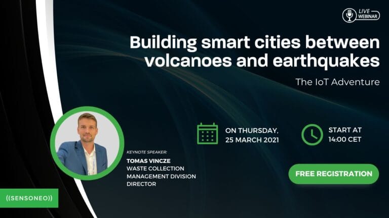 Webinar poster about smart cities and IoT, featuring event details and a speaker photo.