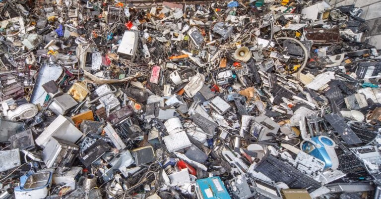 E-waste pile awaiting recycling.