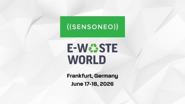 Event poster announcing Sensoneo at E-Waste World, Frankfurt, June 17–18, 2026.