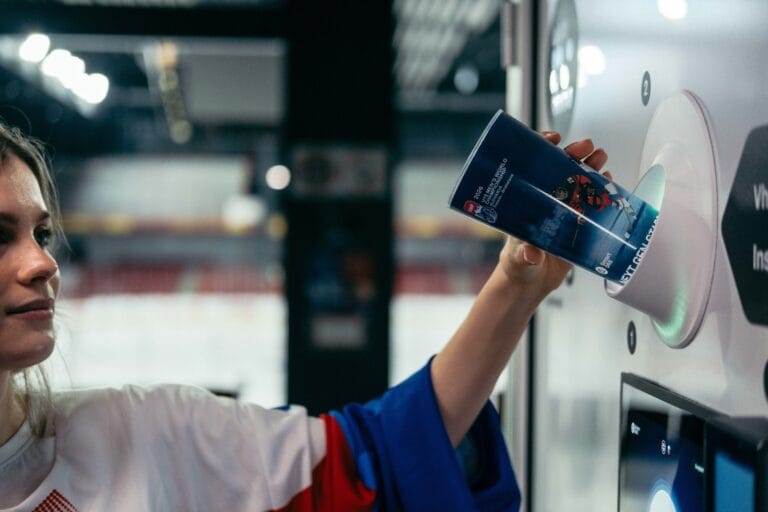 Smart DRS reusable cups collection at hockey stadium