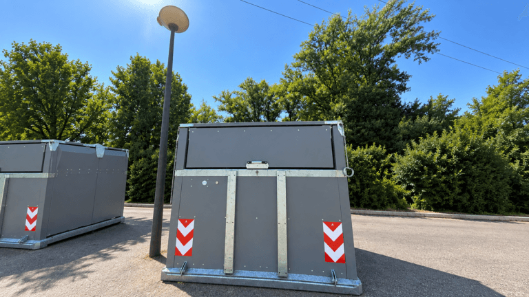 Bin Access Management smart lock installed on a waste container in Portugal