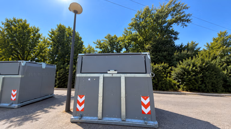 Bin Access Management smart lock installed on a waste container in Portugal